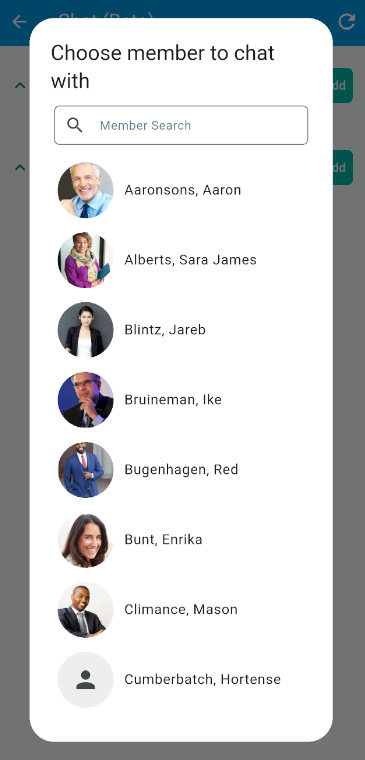 Choose member from the list to chat with