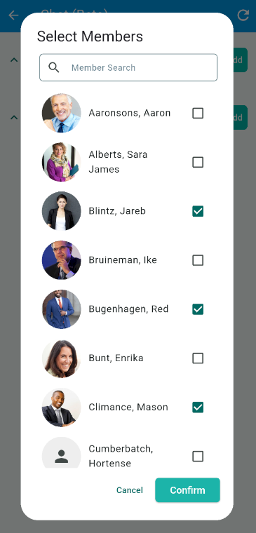 Choose the members for the group chat and tap Confirm