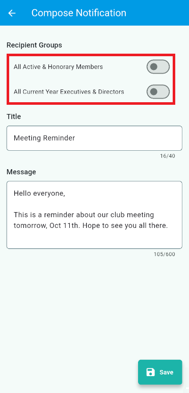 Toggle the recipients for the notification