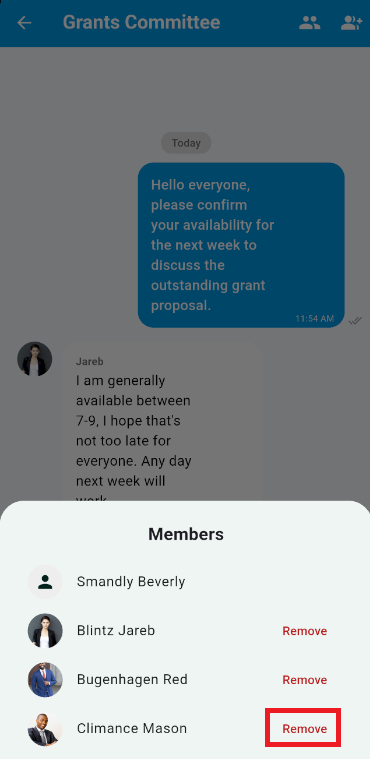 Tap the remove button to remove the member from the group chat