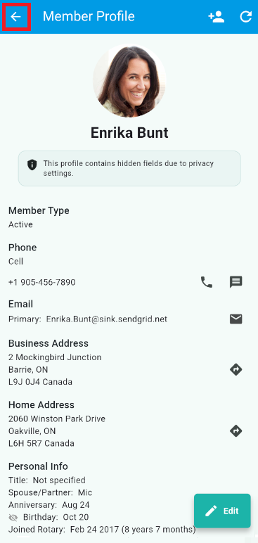 Tap the back arrow to navigate away from a nested page