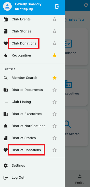 Tap Club or District Donations