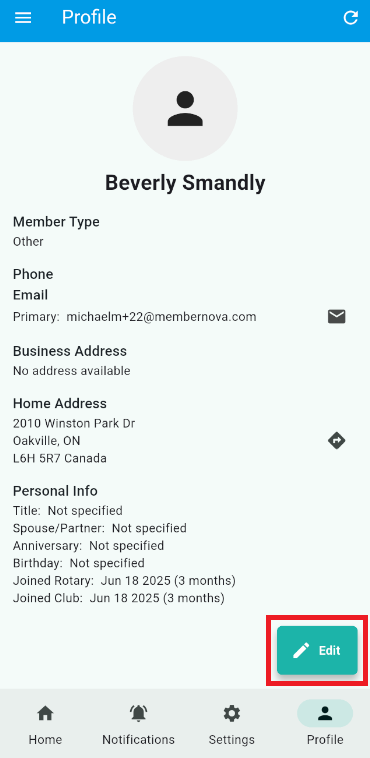 Tap Edit to edit your profile
