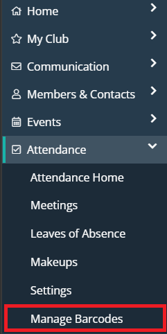 Click Attendance and then Manage Barcodes