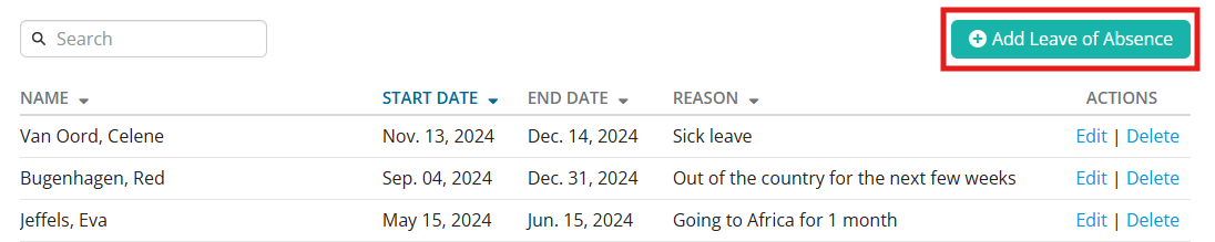 Click Add Leave of Absence