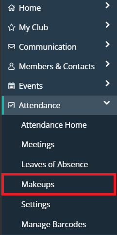 Click the arrow beside Attendance and then Makeups