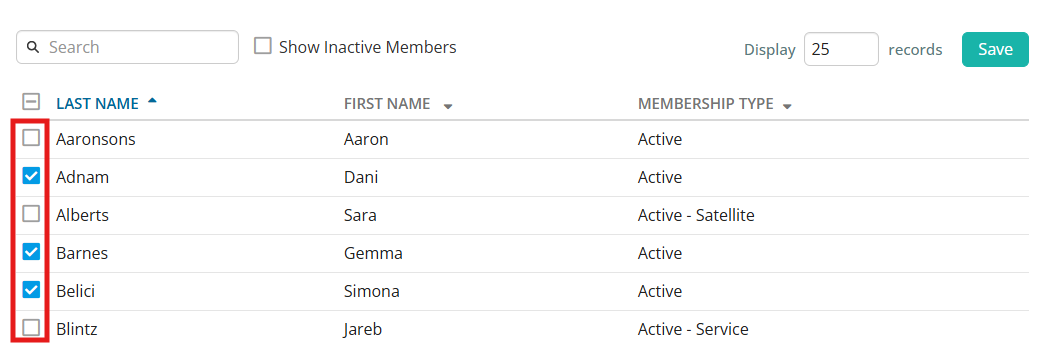 Click the checkboxes for the members for this makeup