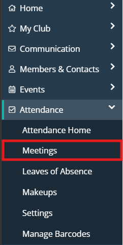 Click the arrow next to Attendance and then click Meetings