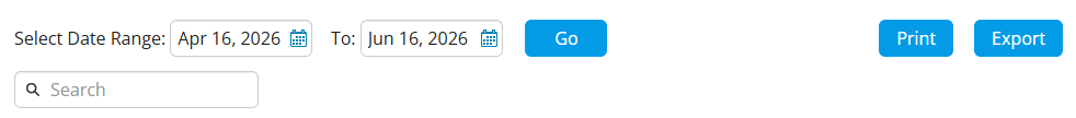 Select the data range and update by clicking Go, or click Print or Export