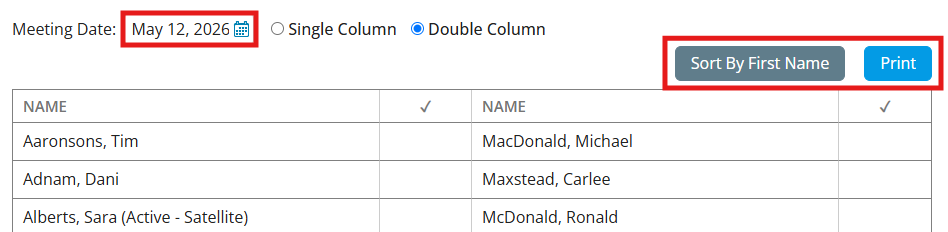 Click the various options to configure your member list then click Print