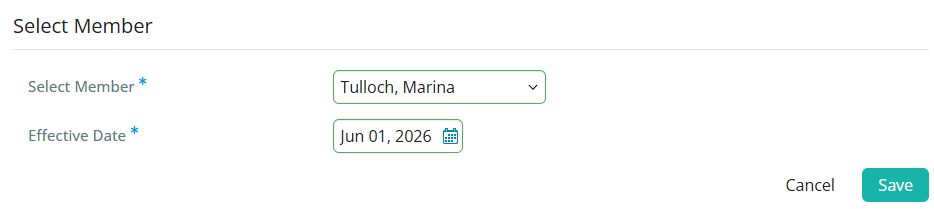Select the member and effective date and click Save