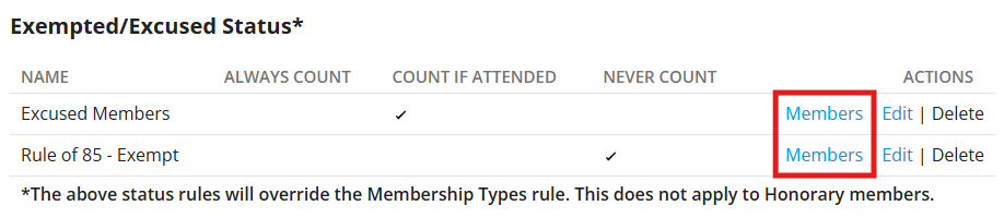 Click Members in the Exempted/Excused Status section