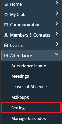 Click Attendance and then Settings