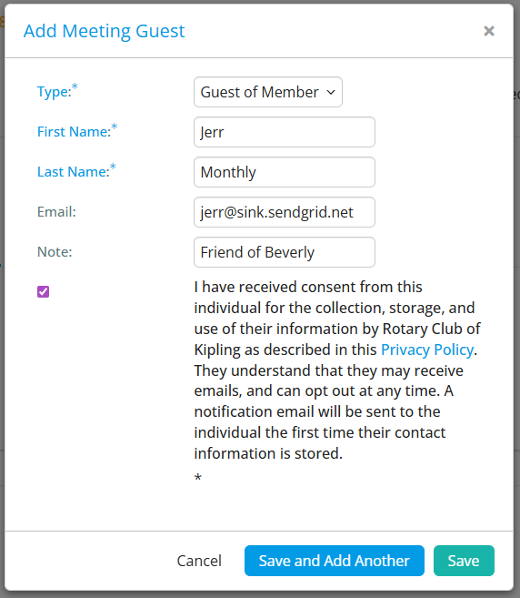 Enter information for the guest and then save or add another