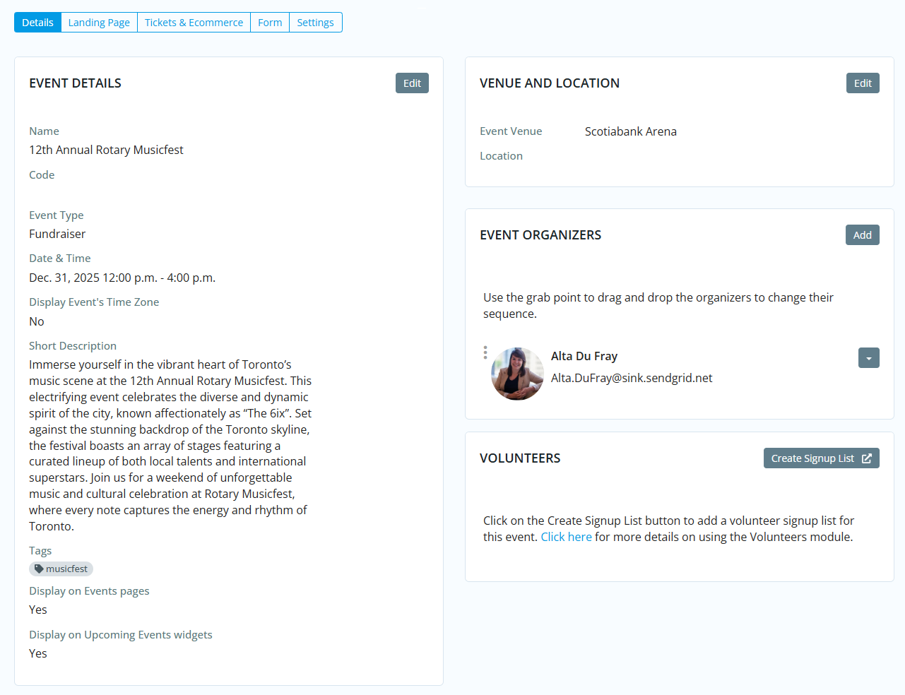 Click the action buttons in the top right-hand corner of each section to edit