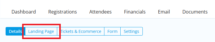 Click the Landing Page tab