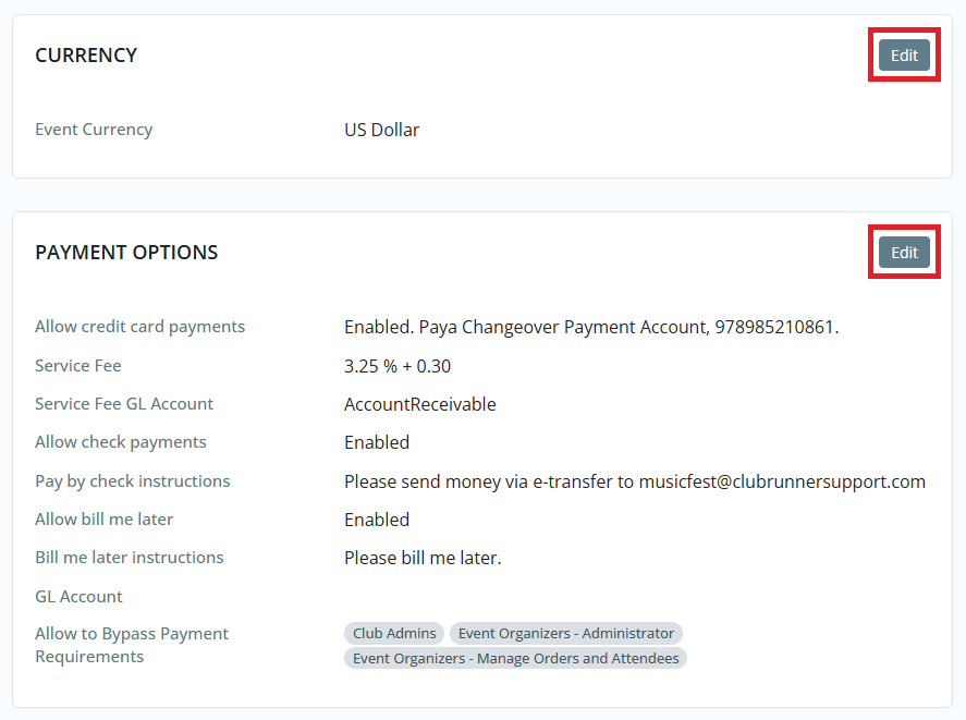 Click Edit in each section to make changes