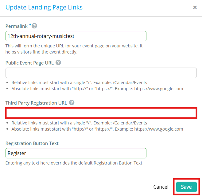 Enter the new registration url and click Save