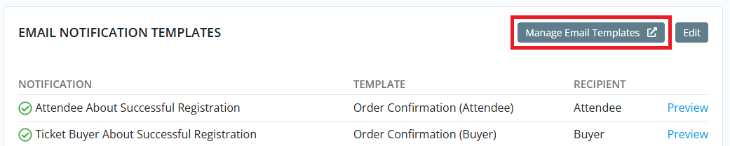 Click Manage Email Templates to edit the template content