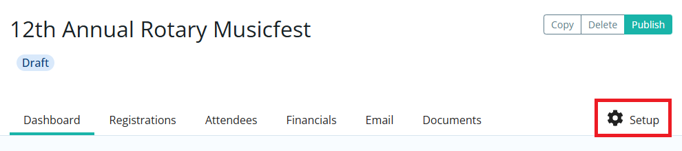 Click Setup in the top right-hand corner