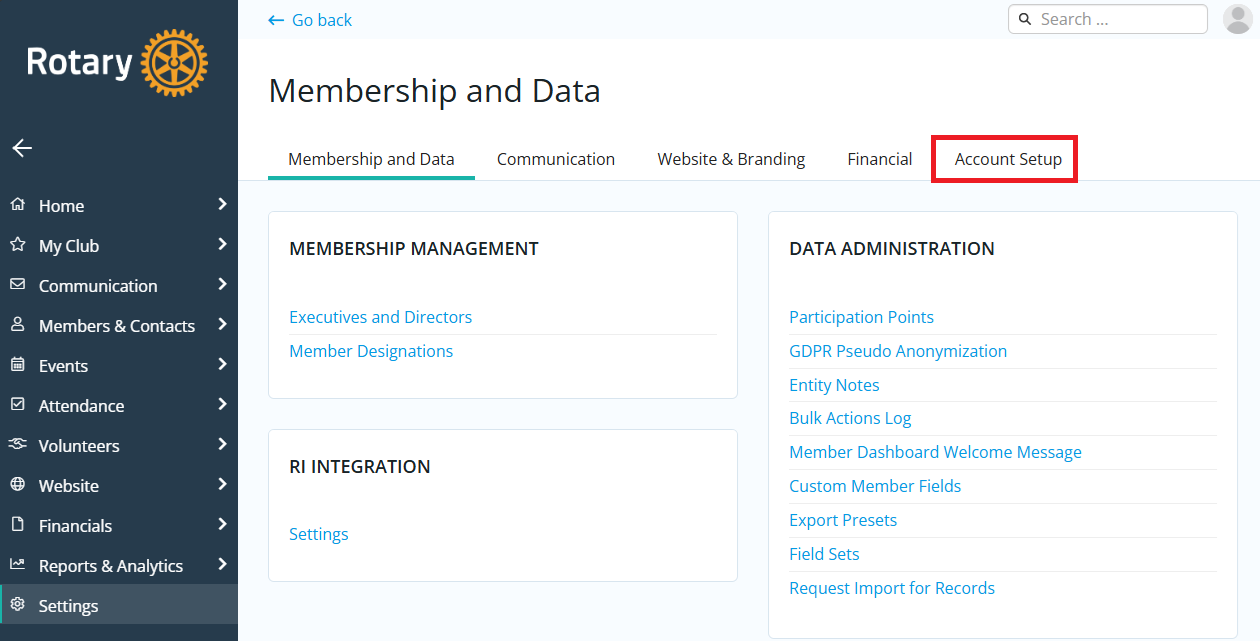 Click the Account Setup tab