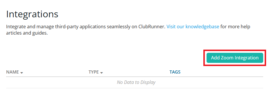 Click Add Zoom Integration button