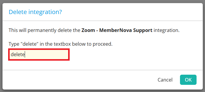 Type delete to confirm deletion