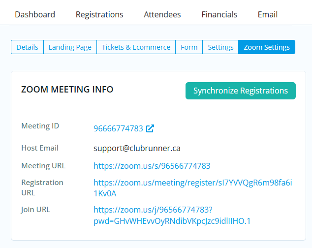 Zoom Meeting Info after linking