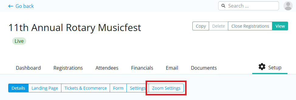 Click Zoom Settings button