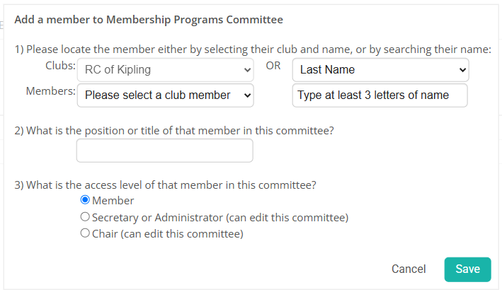 Enter the member details and click save
