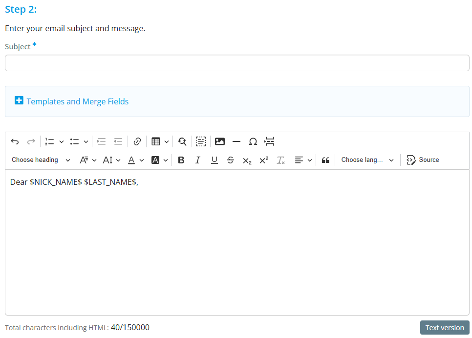Enter the subject and body of the email content