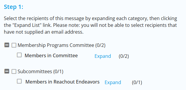 Select recipients using the checkboxes on the left-hand side
