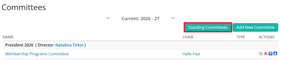 Click Standing Committees to view the list