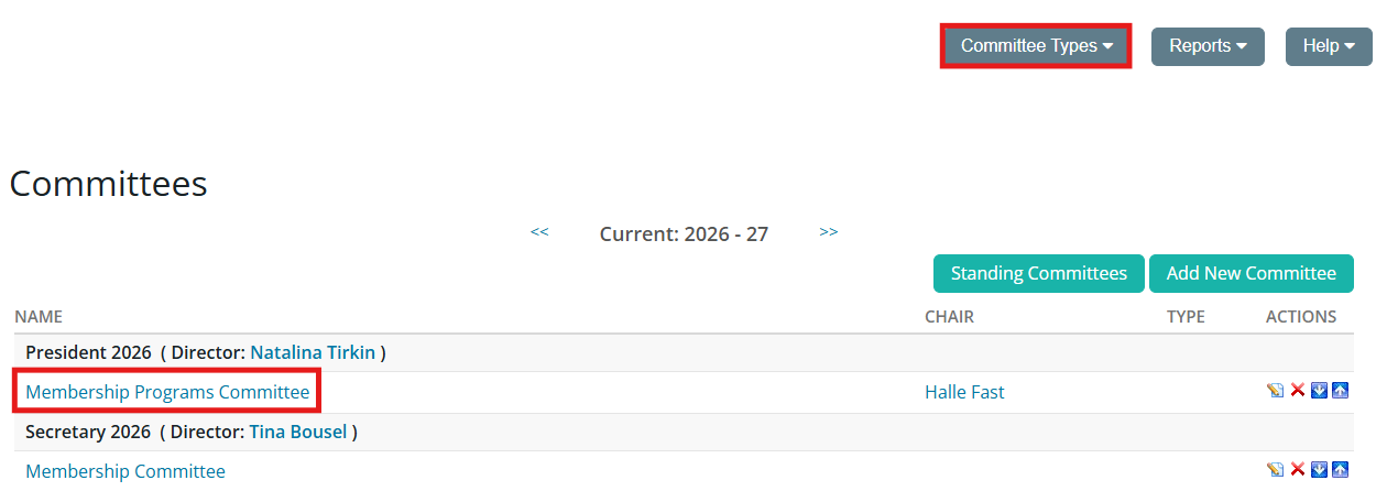 Click the name of the committee you wish to view