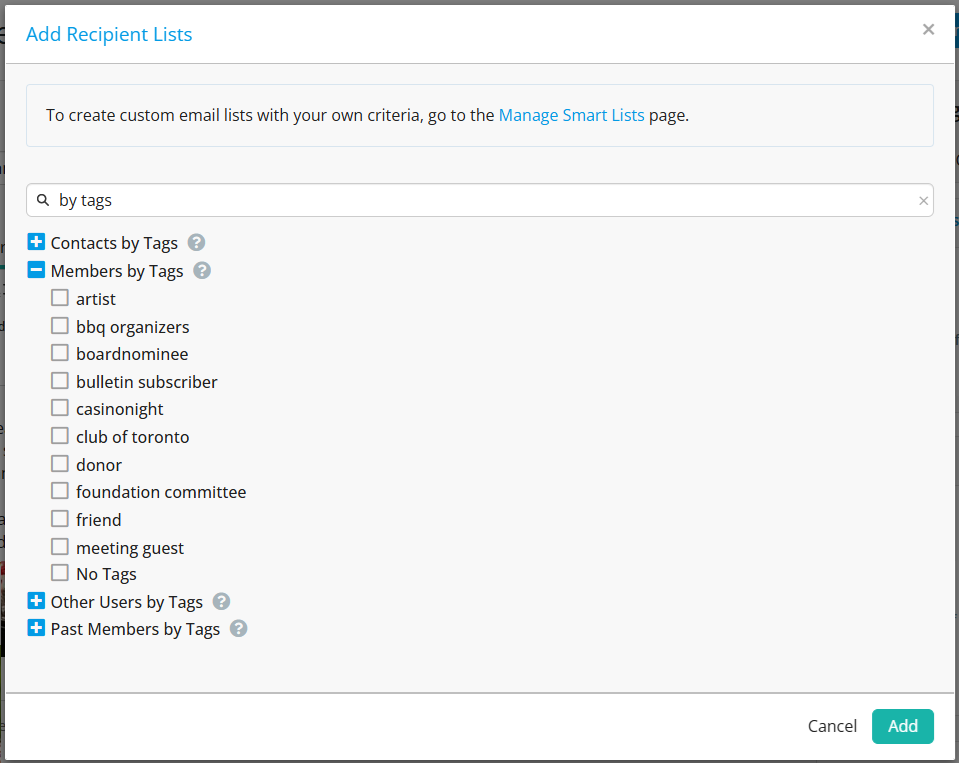 Example of tags in Smart List