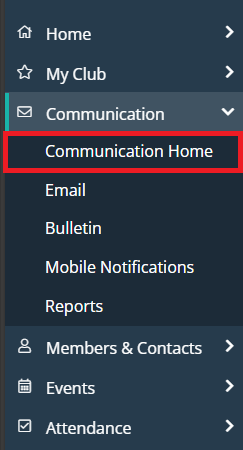 Communication Home in left-hand menu
