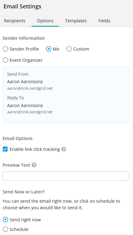 Options for event invites