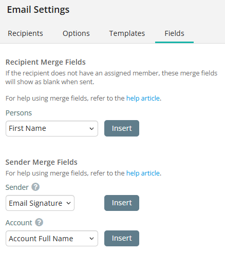 Email merge fields