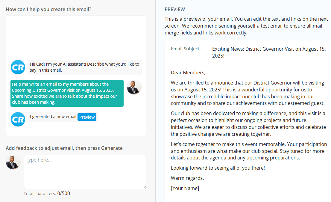 Review the contents of the AI preview, add more prompts to help refine results