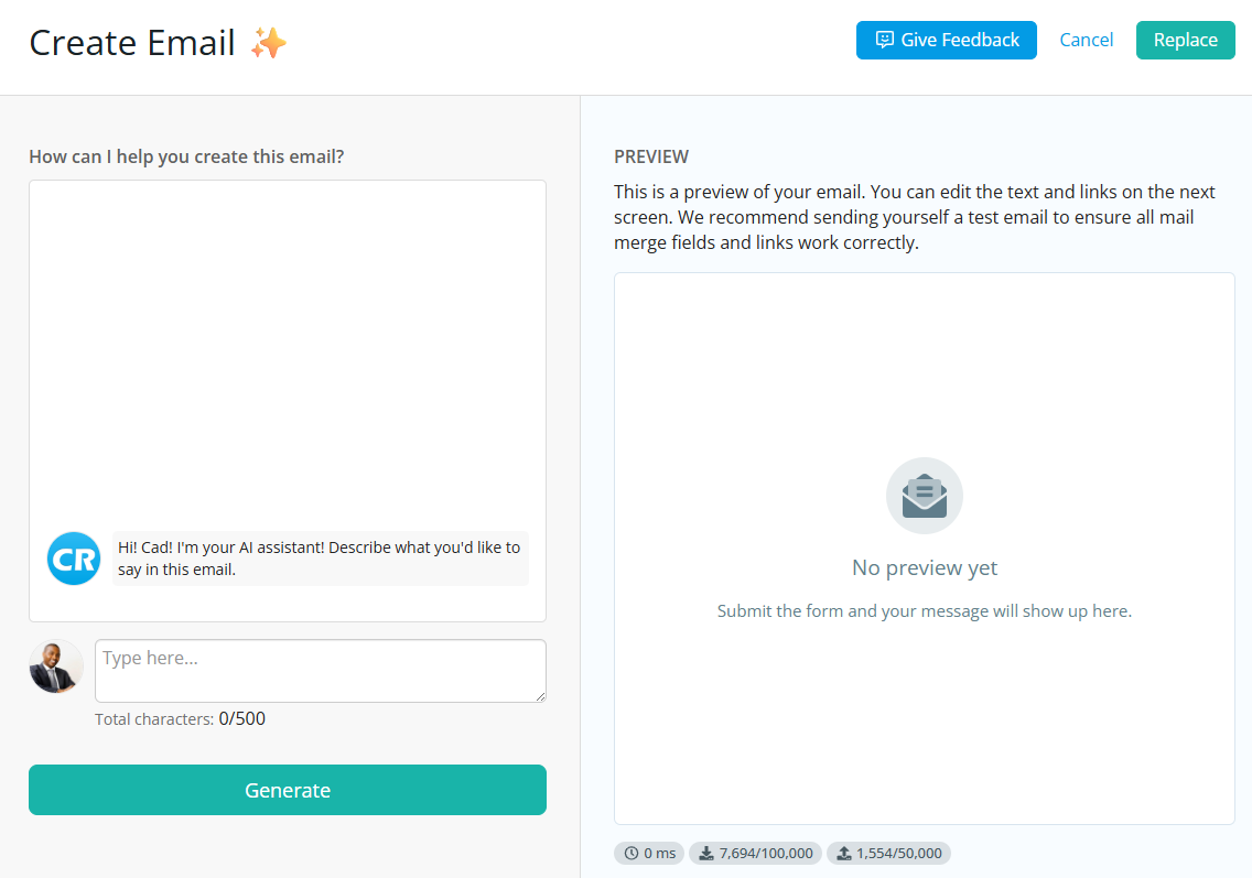 An overview of the email AI assistant page