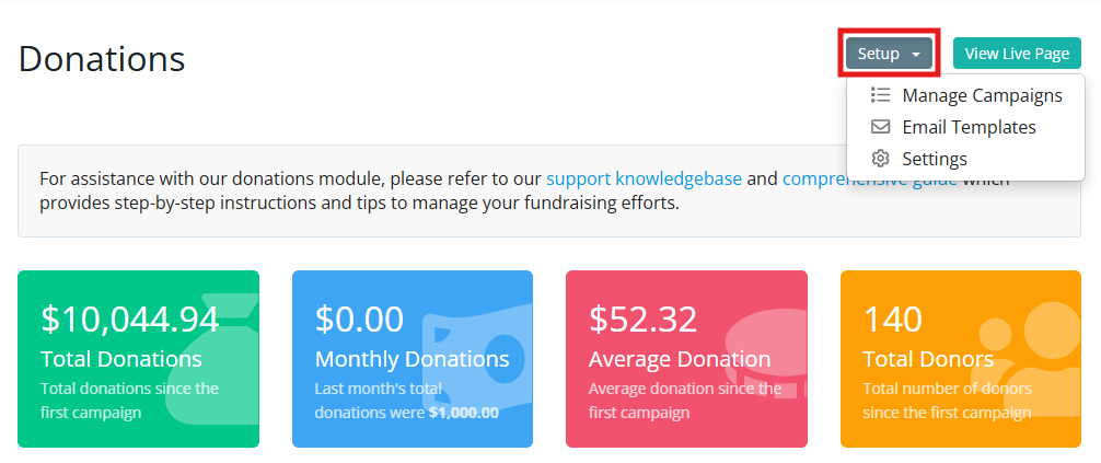 Click Setup in the top right-hand corner to view available options