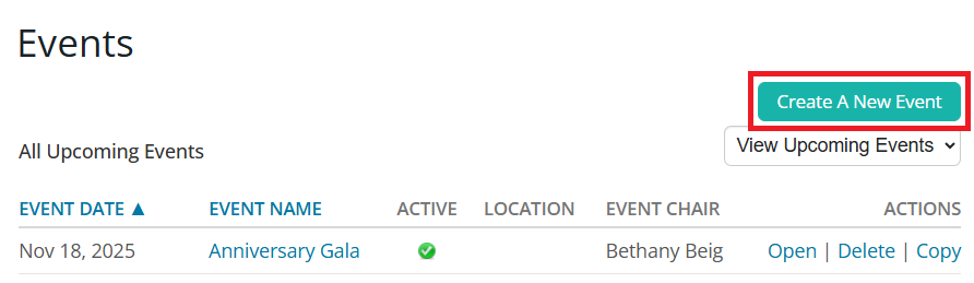 Create a new event button