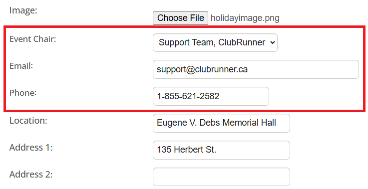 Select an event chair for contact