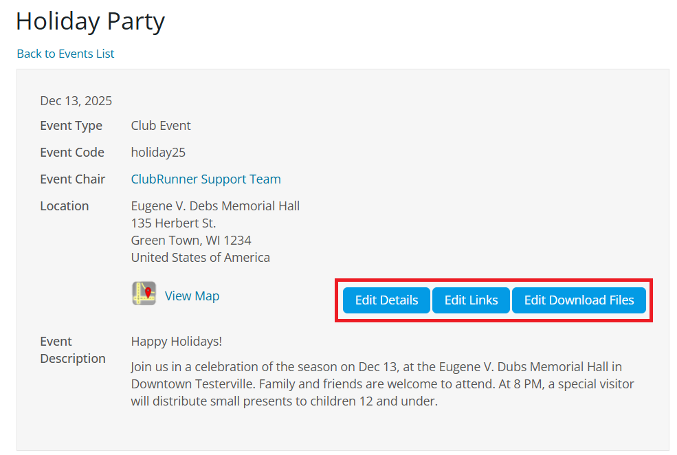 Click buttons for event details options