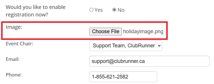 Insert an image for the event