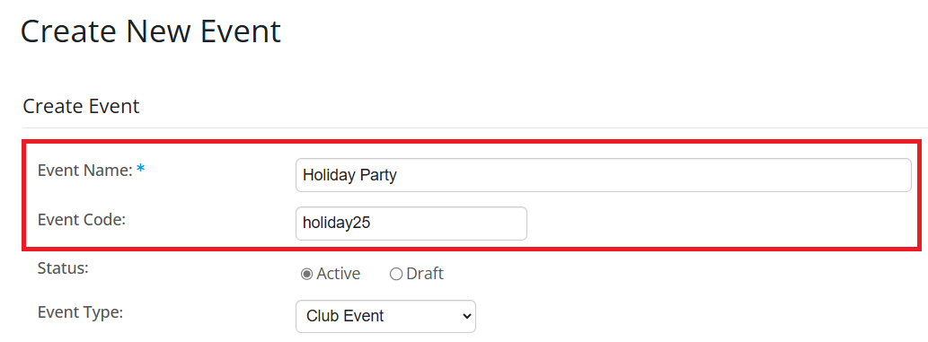 Event Name and Event Code