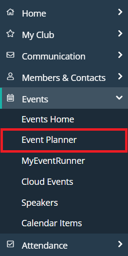 Click Events then Event Planner in the left-hand menu