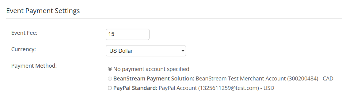 Set the payment account settings