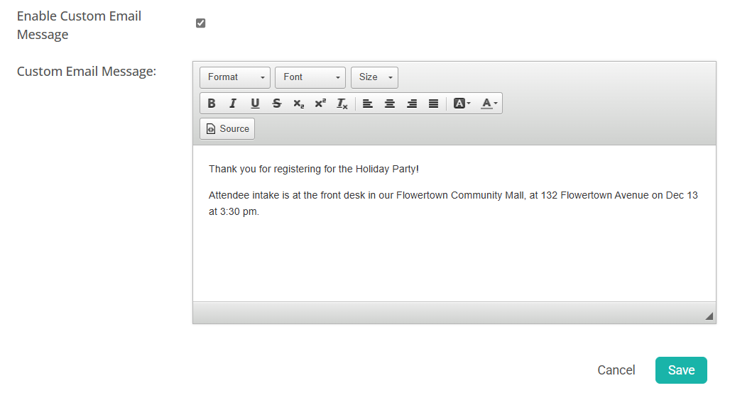 Enable a custom email message for registrations