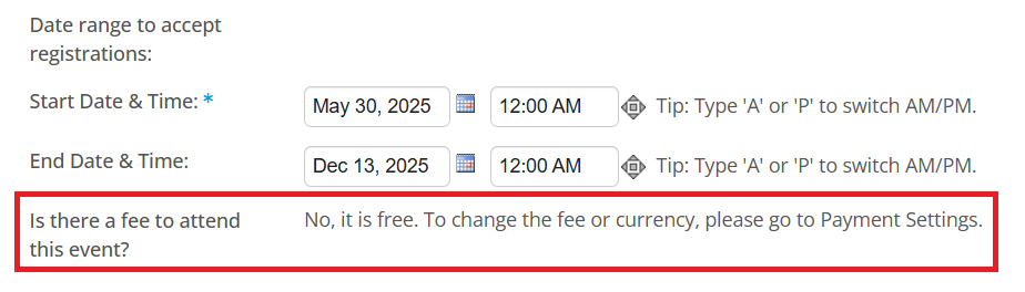Registration fee information